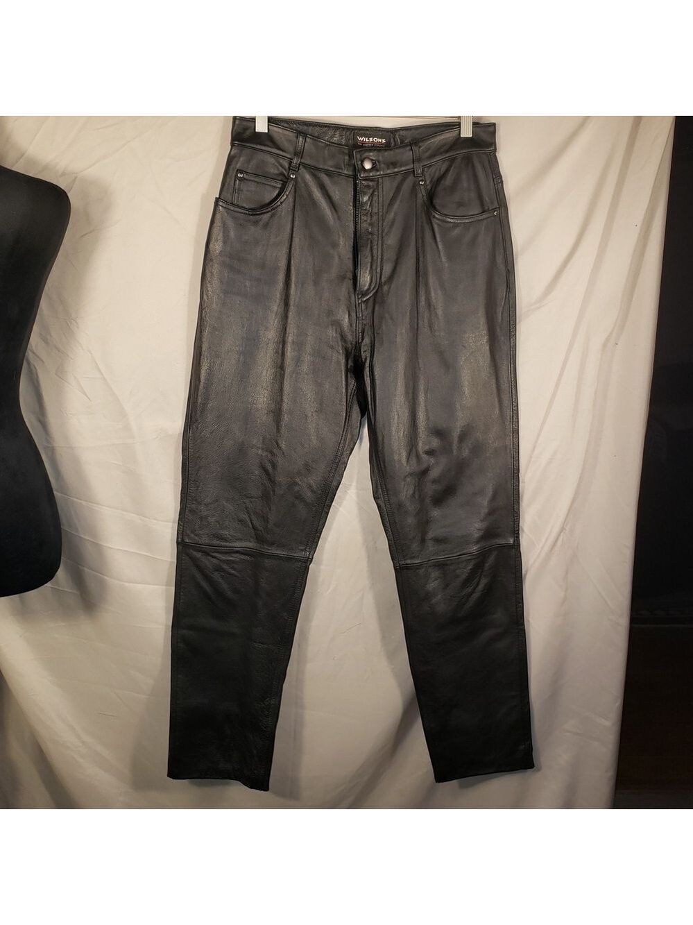 Wilson Women's Black Leather Straight Jeans - 12